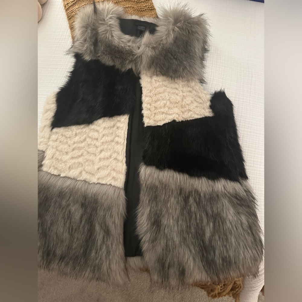 Steve Madden Black and Cream Faux Fur Vest